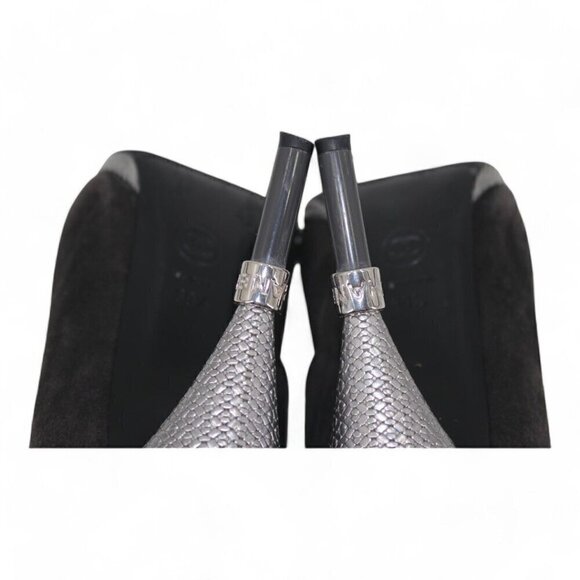 Chanel Suede Interlocking CC Logo High Heel Ankle Booties